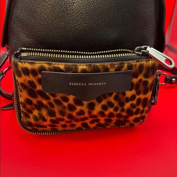 Rebecca Minkoff Emma Leopard print Backpack in black leather and Calf Hair NWOT - Picture 3 of 11